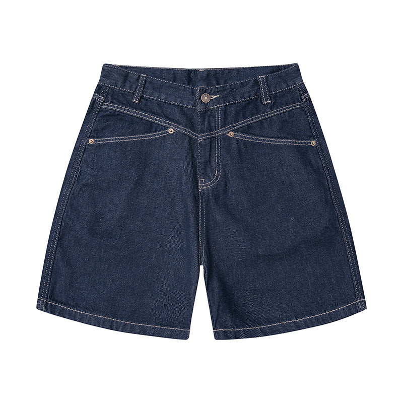 Loose Casual Raw Denim Shorts with Structural Design