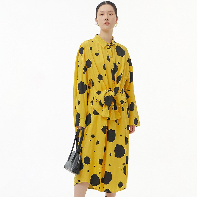 Autumn New Style Original Loose Slim Women's Color Contrast Print Big Dress Autumn