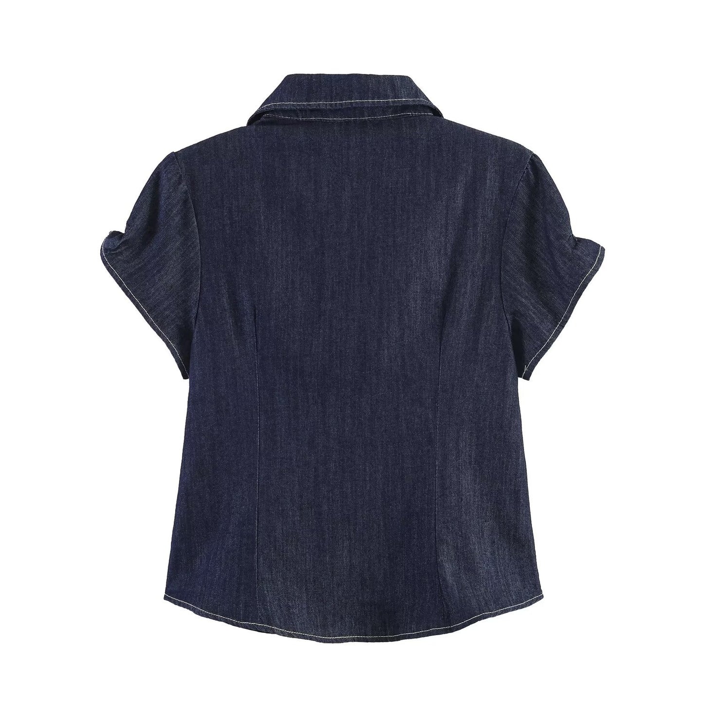 Casual versatile denim short sleeved top