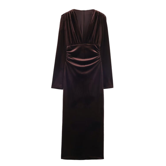 Wrinkled Velvet Midi Dress