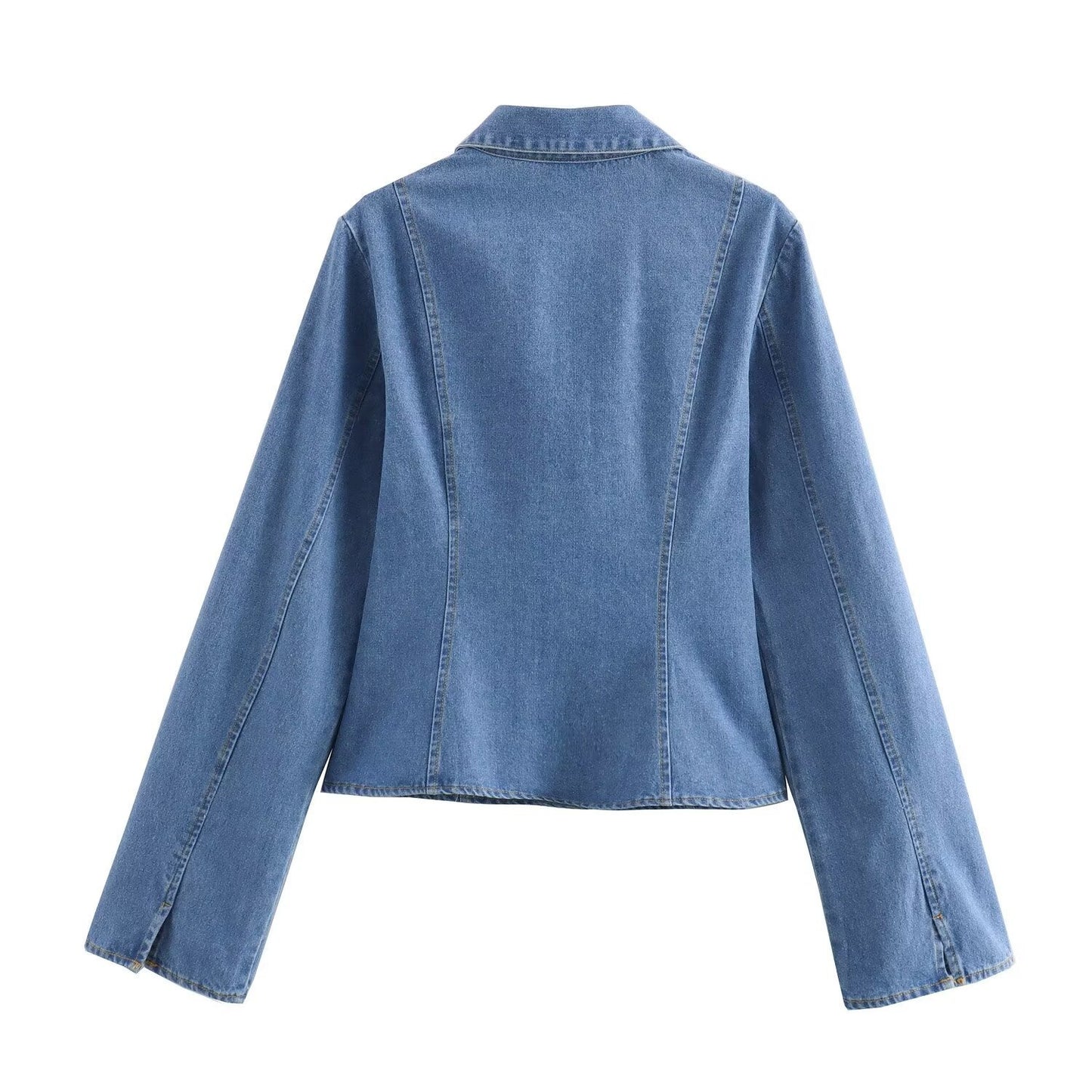 European and American summer new style fashionable lapel long sleeved lace up vintage denim shirt for women