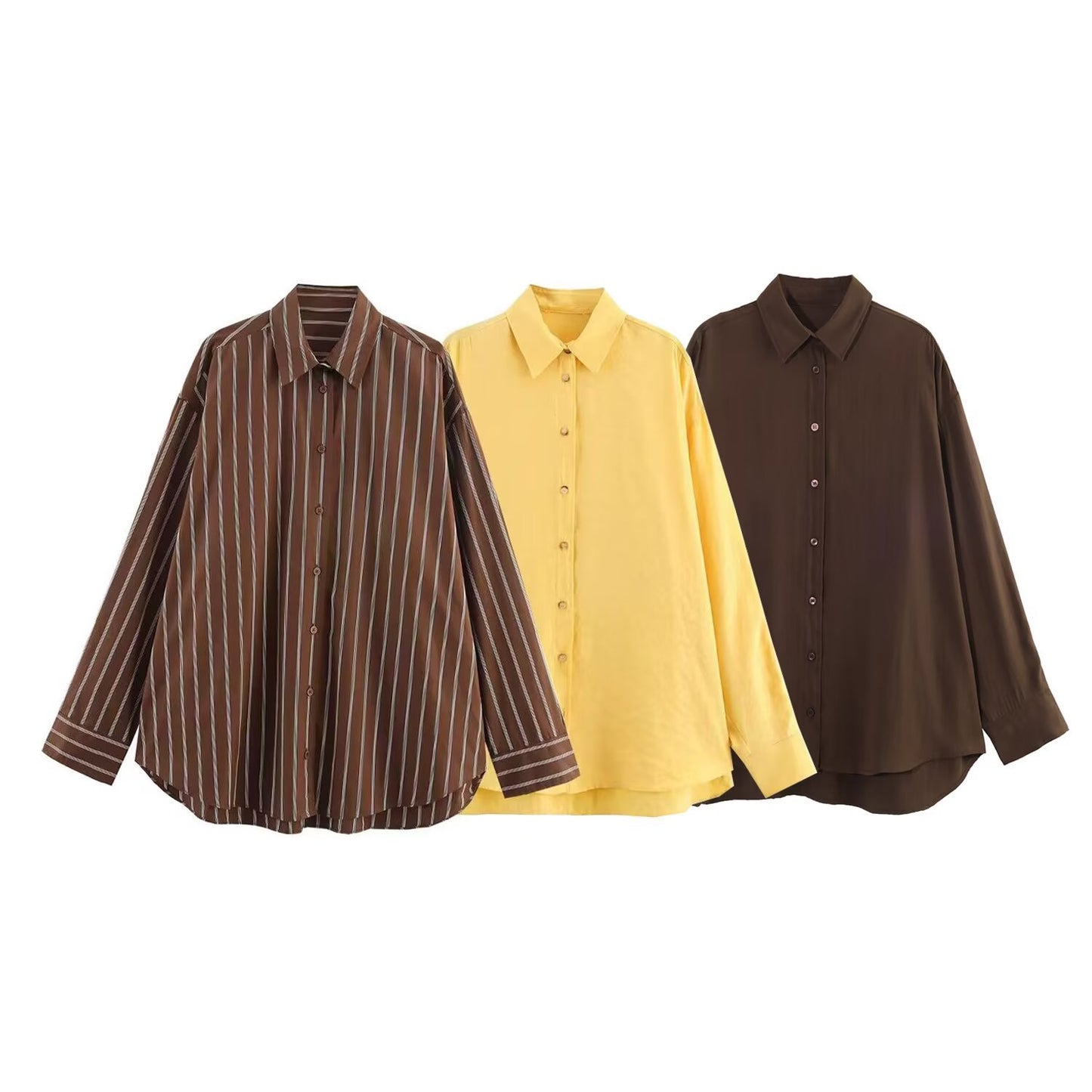 Versatile casual striped loose long sleeved lapel shirt