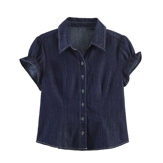 Casual versatile denim short sleeved top