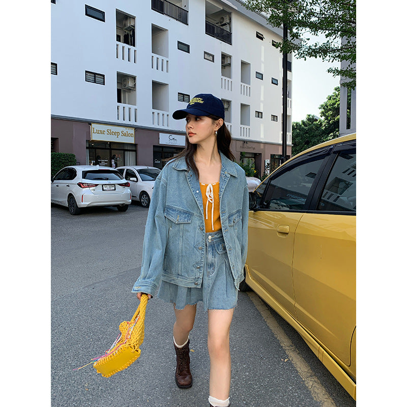 Retro hairy denim short skirt