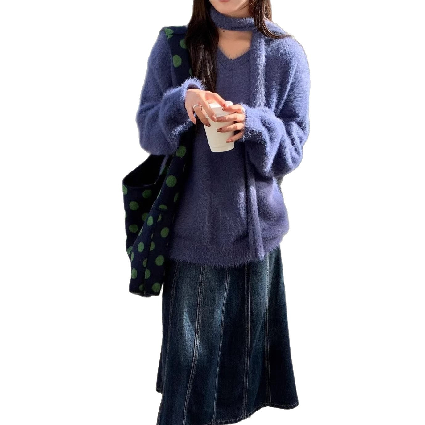 Denim Skirt Women's Loose Patchwork High Waist Long A-Line Skirt