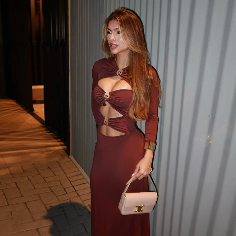 Bandage sexy à manches longues évides, coupe slim, avec