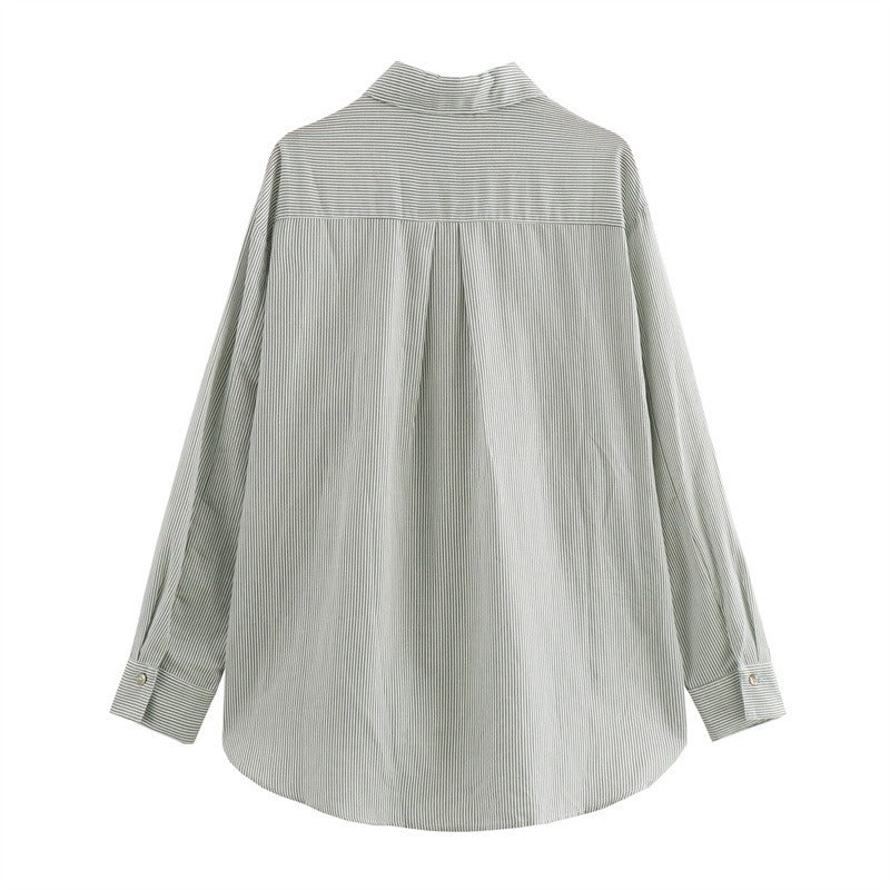 Fashion collar long sleeved single breasted loose shirt top for women
