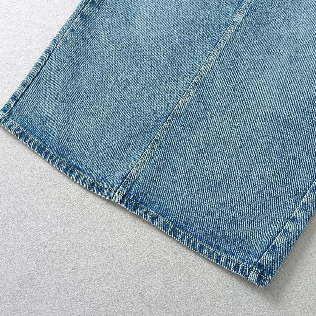 Single button high waisted loose denim skirt
