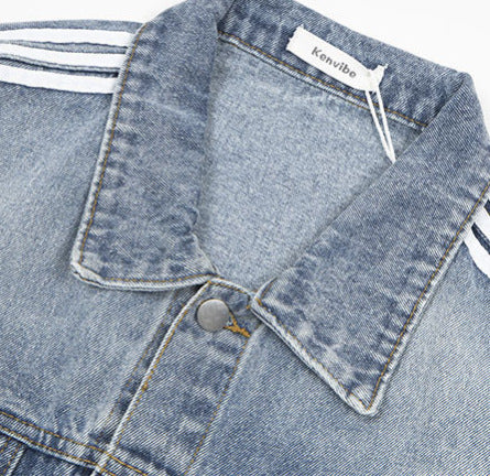 Washed three bar denim jacket