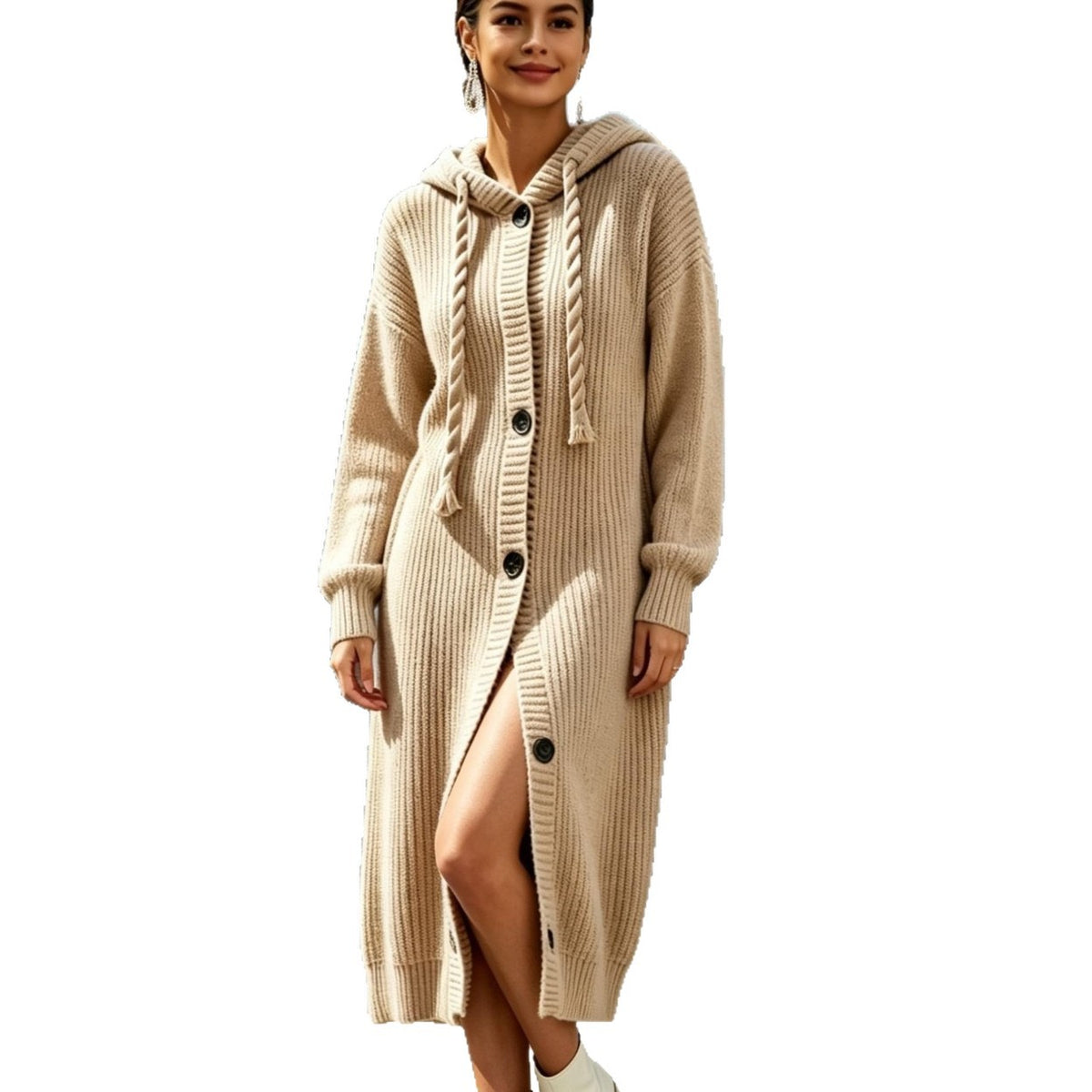 Hooded drawstring long dress for women