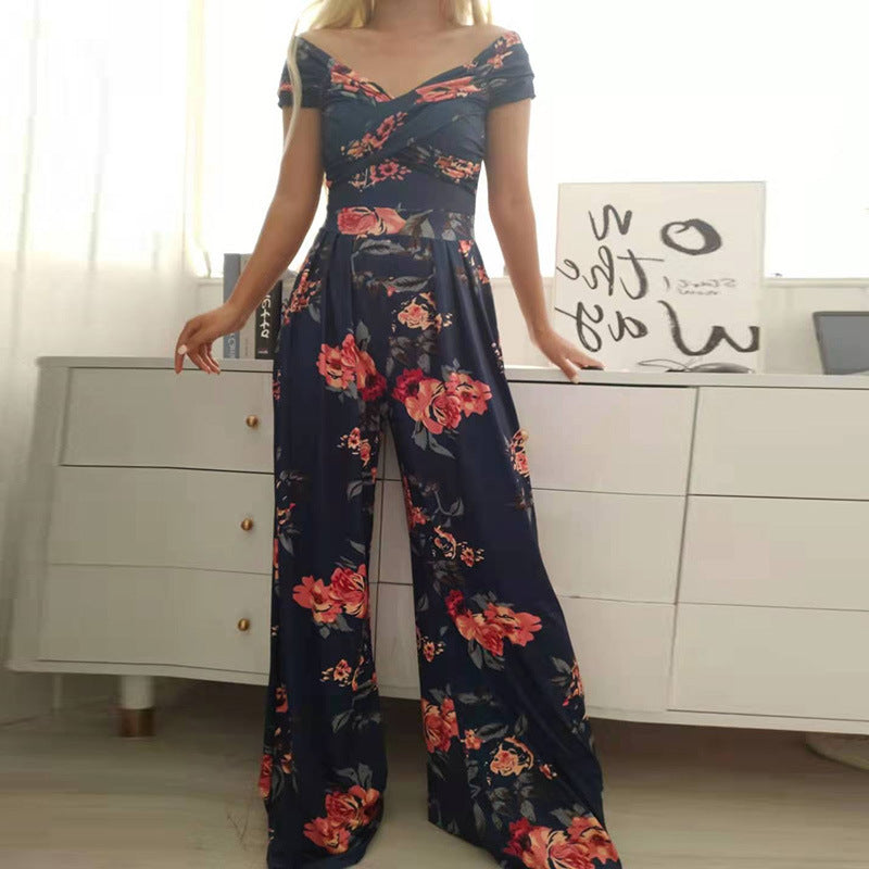 One-shoulder Printed High-waisted Jumpsuit Casual Wear
