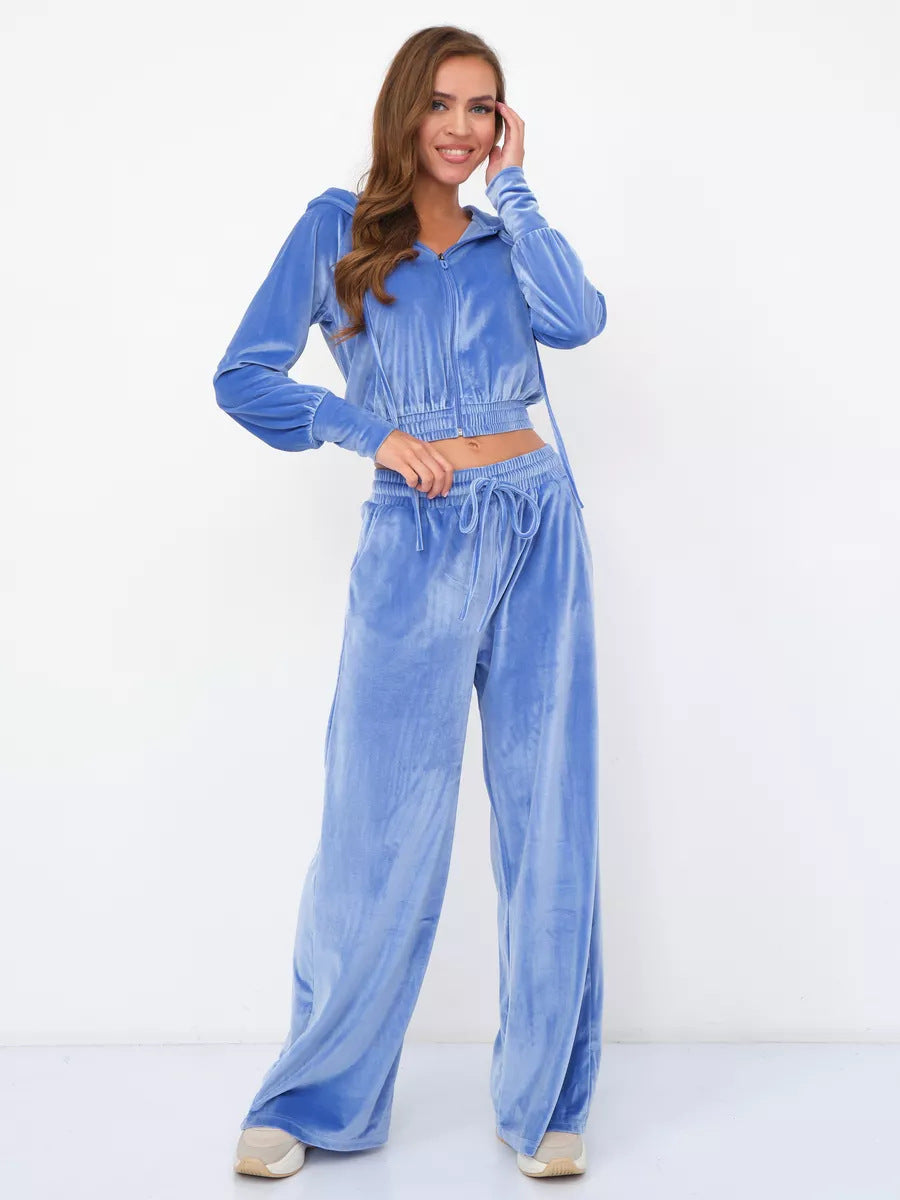 Women's Solid Color Zip-up Hoodie and Drawstring Pants Two-Piece Set