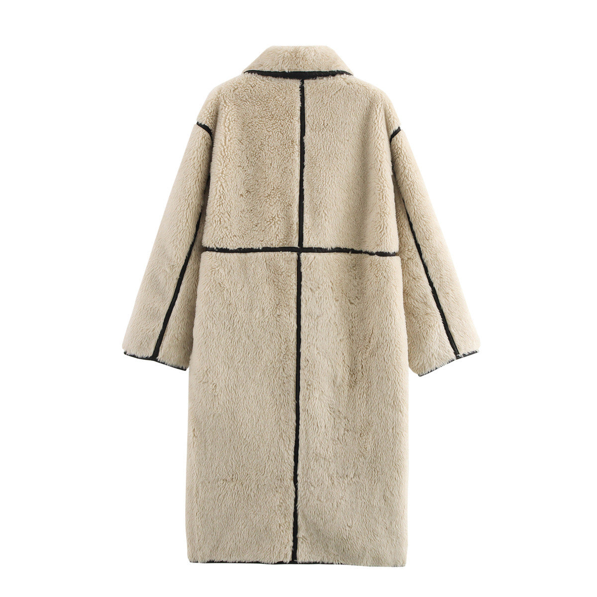 Fashion collar faux fur effect long sleeved woolen coat
