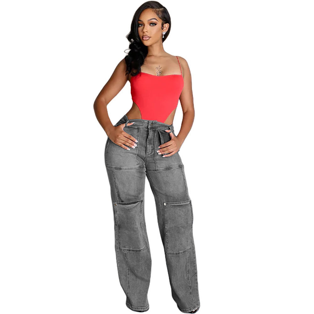 Women's Western Style Denim Overalls Summer Street Casual Zipper Washed Full-Length Jumpsuit