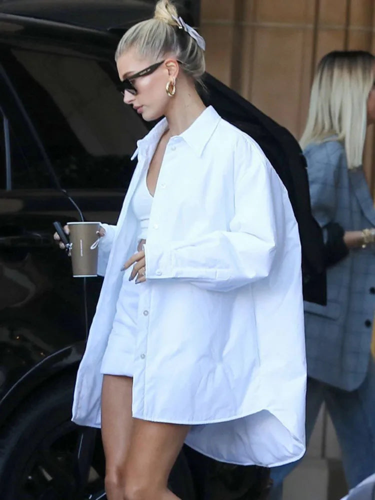 Women's Shirt Lapel Long Sleeves Single Breasted Loose White Pocket Cotton Lady Blouse Autumn
