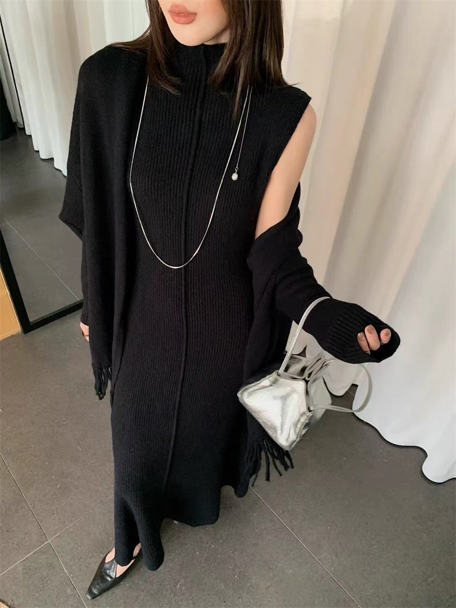 Wear a sleeveless high neck slim fitting jumpsuit long dress
