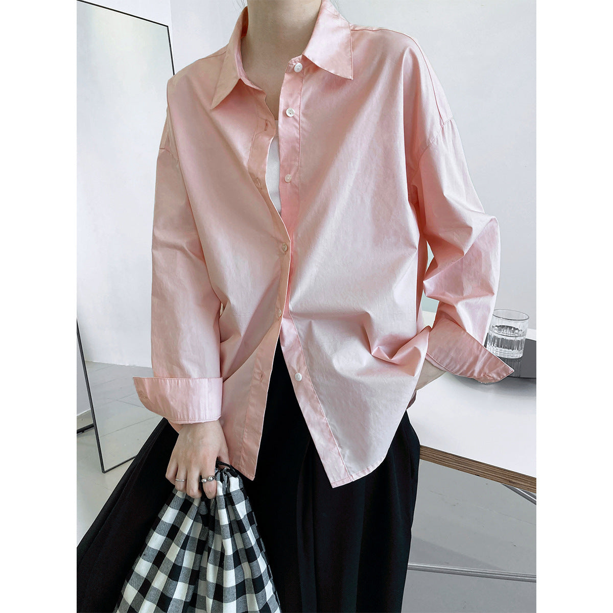 solid color long sleeved shirt for women simple and loose casual shirt