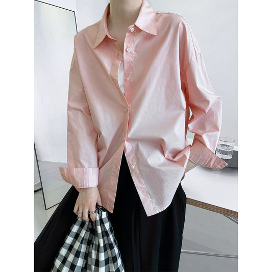 solid color long sleeved shirt for women simple and loose casual shirt
