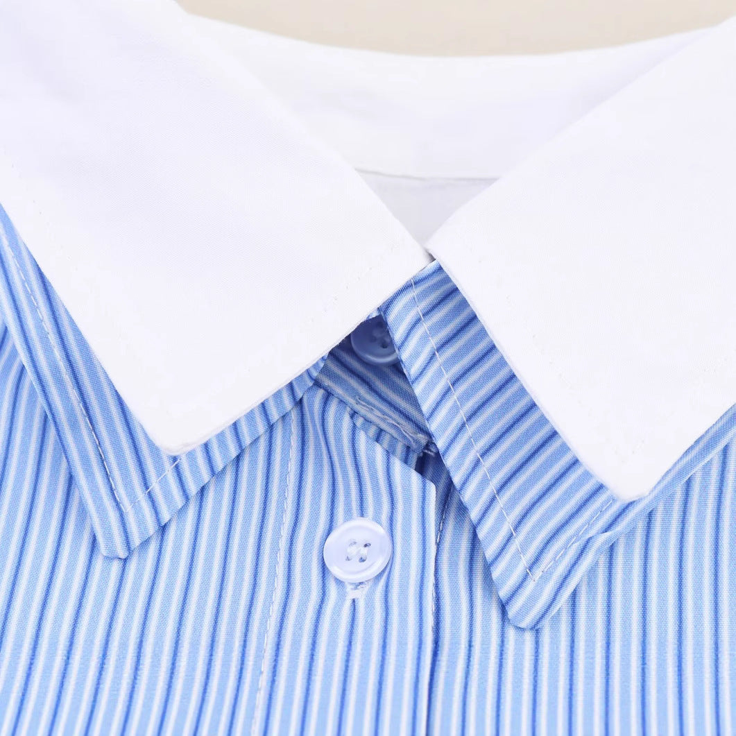 Women's collar long sleeved striped shirt top