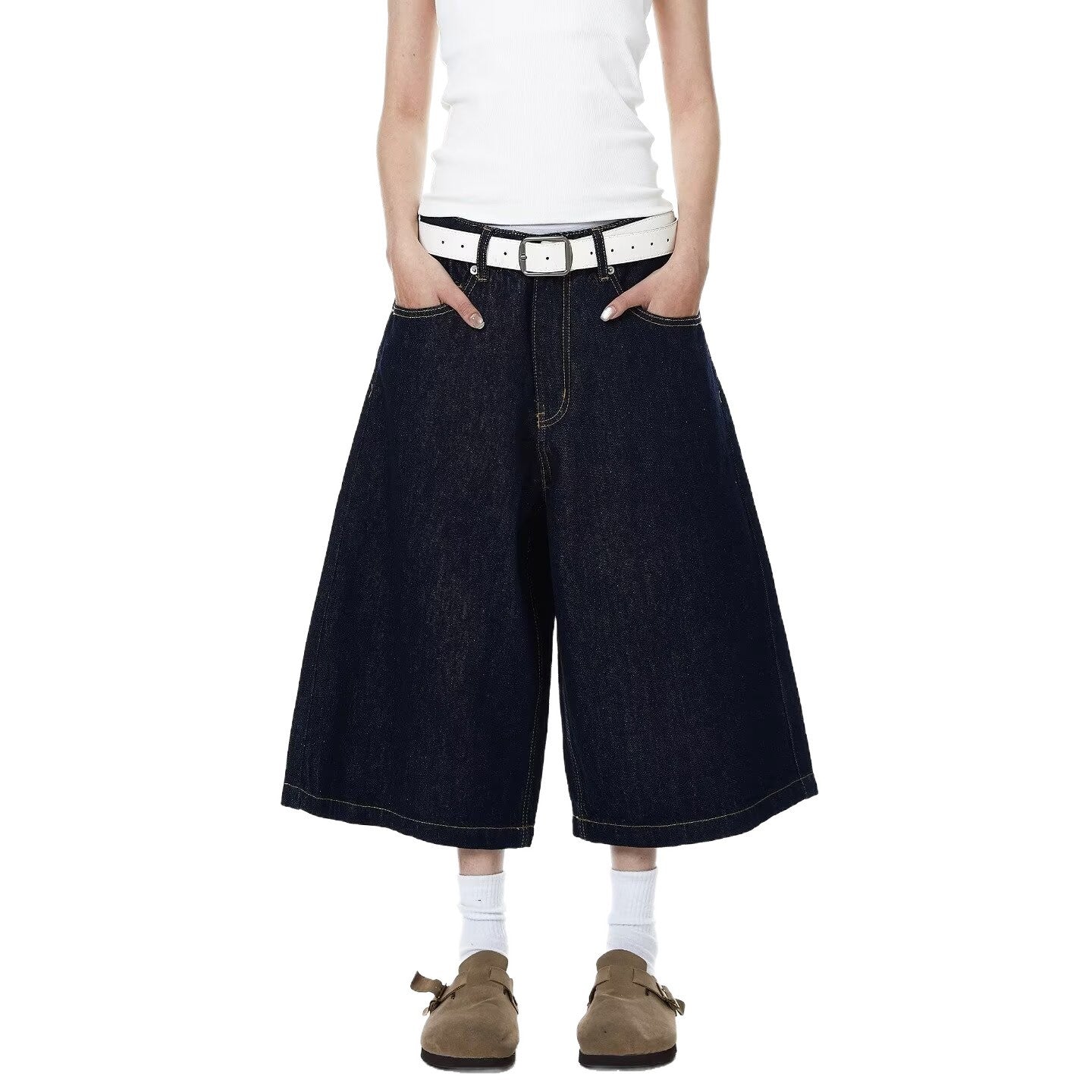 Deep Blue Wide-Leg Cropped Jeans for Women