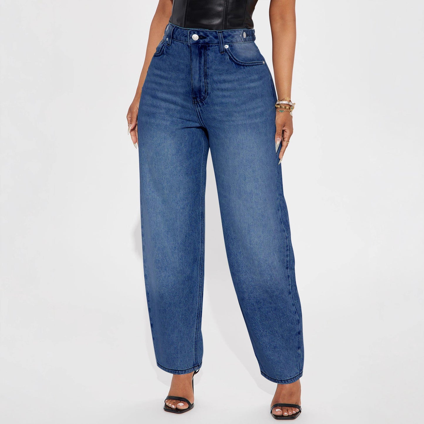 Vintage Lantern Denim Pants Women Washed Blue Loose Casual Harem Pants