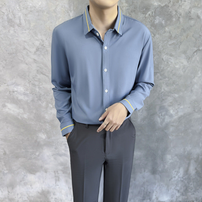 High end shirt men's long sleeved loose casual white shirt