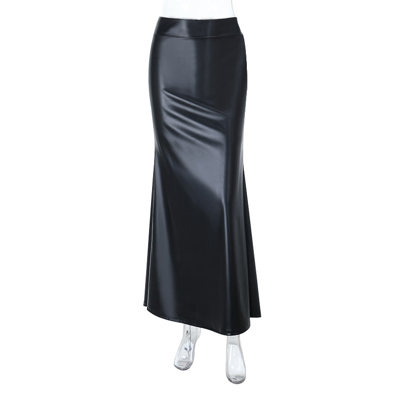 Basic fish tail half skirt black retro hip hugging skirt
