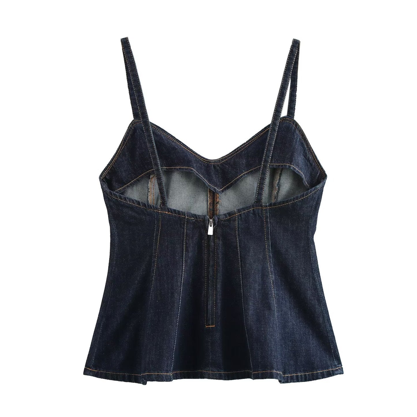 Fashionable and versatile wave style wide swing suspender denim top for women