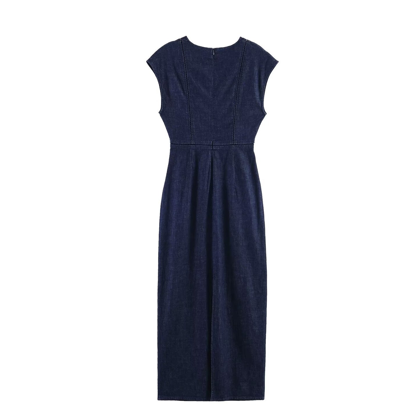 Style Lace Patchwork Midi Denim Dress for Women