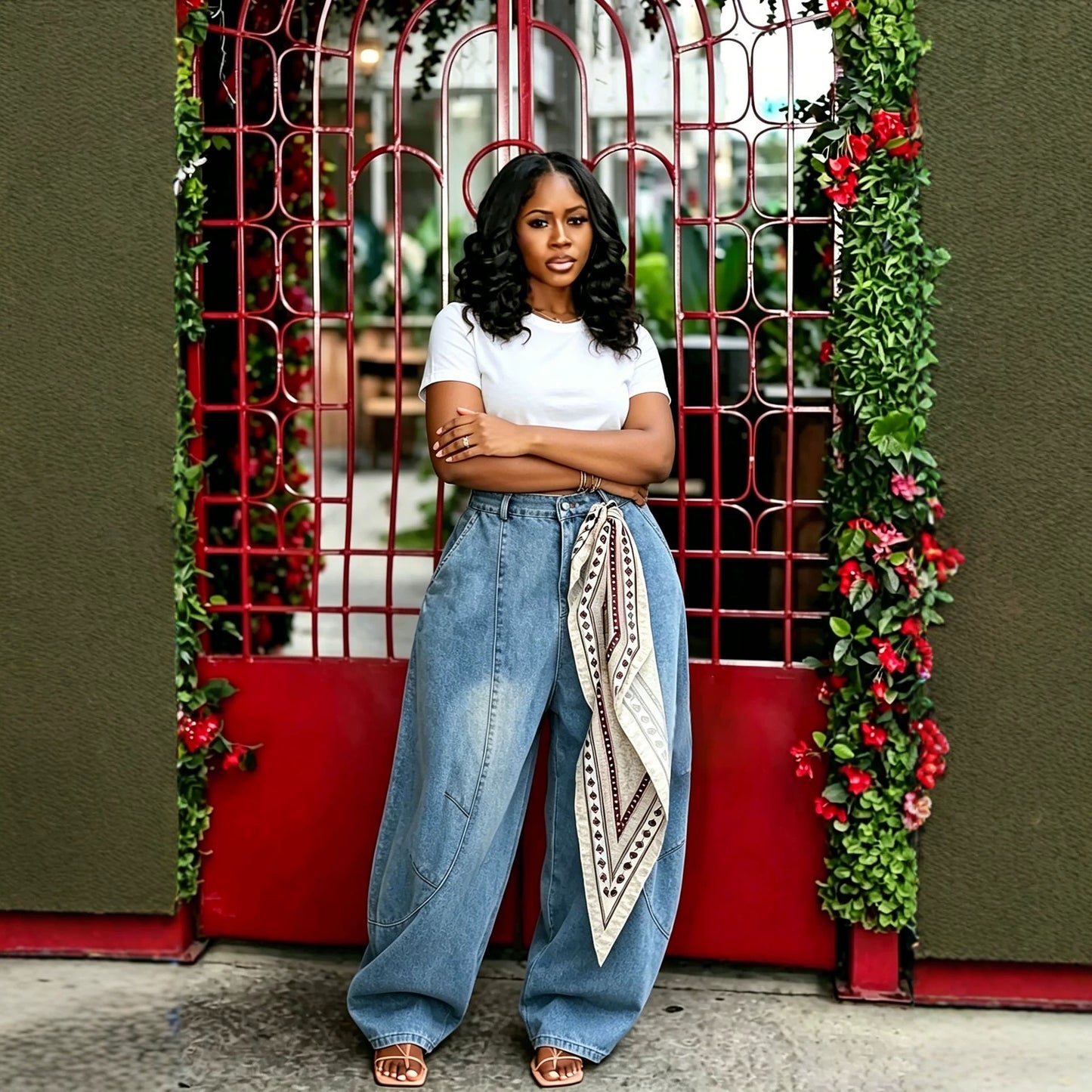 Deconstructed Oversized Knife-Edge Washed Denim Pants