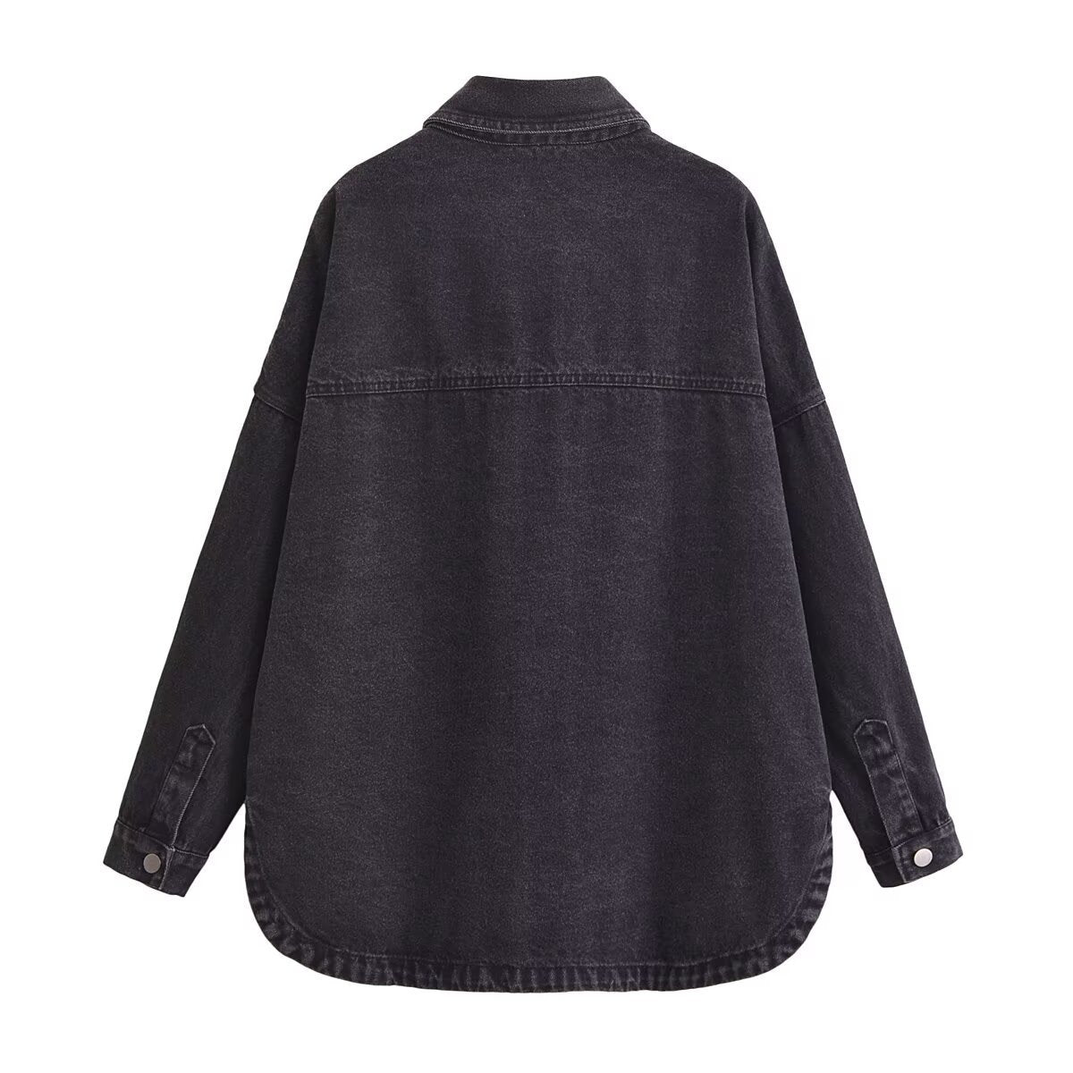 Collar long sleeved loose denim shirt top for women