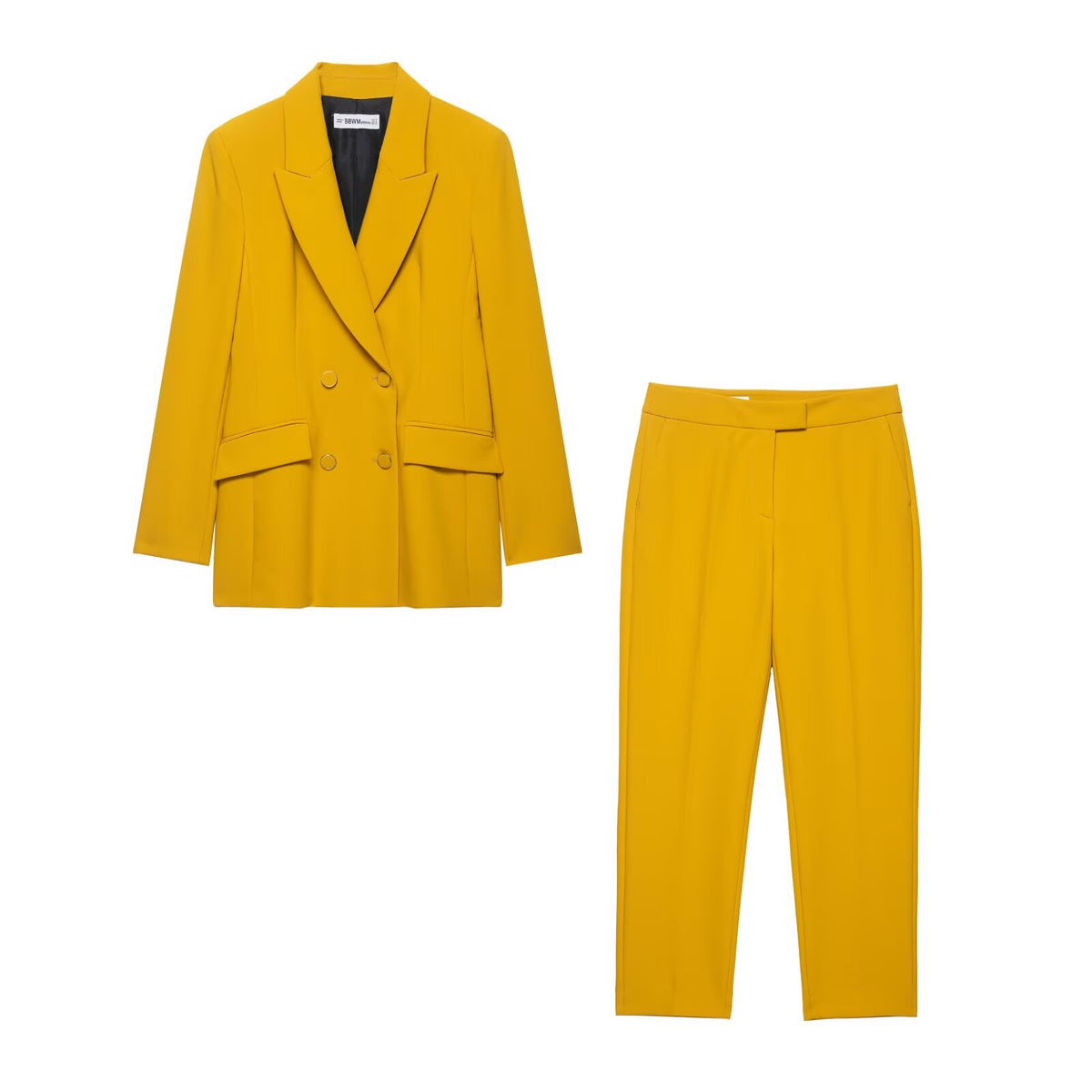 Shoulder padded double breasted suit+long pants set for women