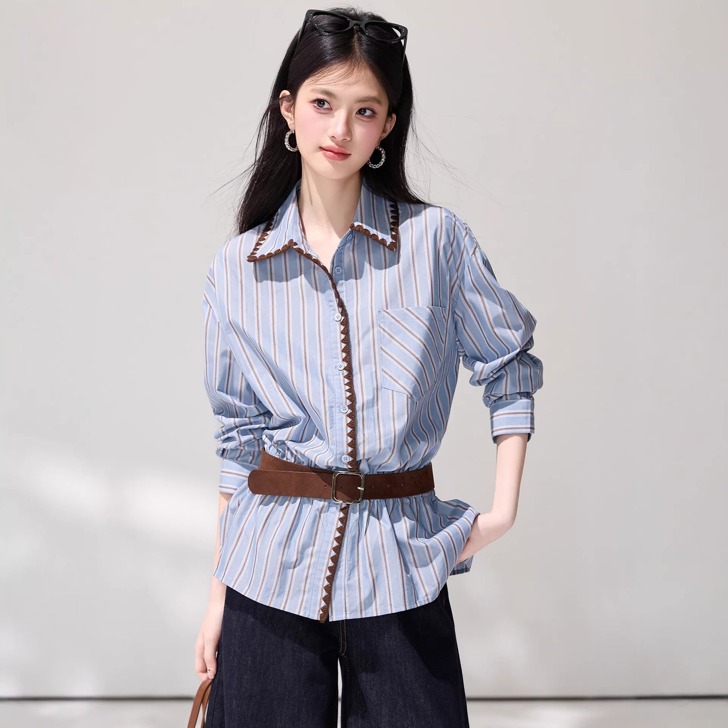 Design Stripe Shirt for Women Fashionable and Elegant, Lightweight Luxury Casual Blouse