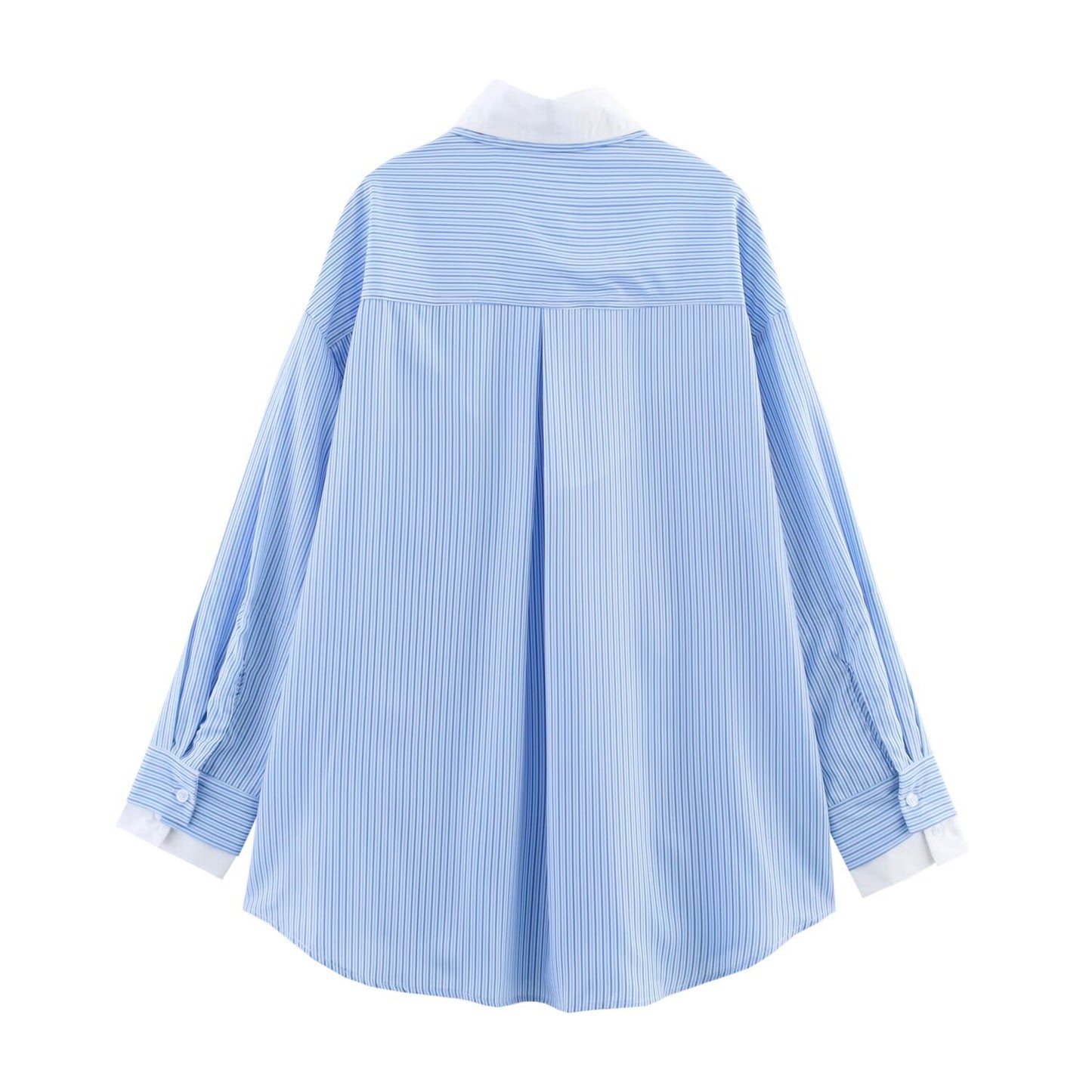 Women's collar long sleeved striped shirt top
