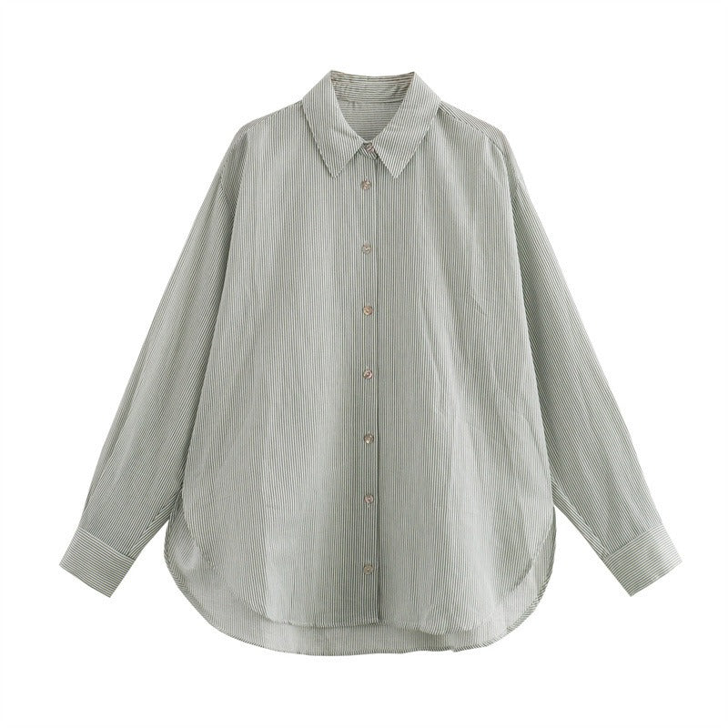 Fashion collar long sleeved single breasted loose shirt top for women