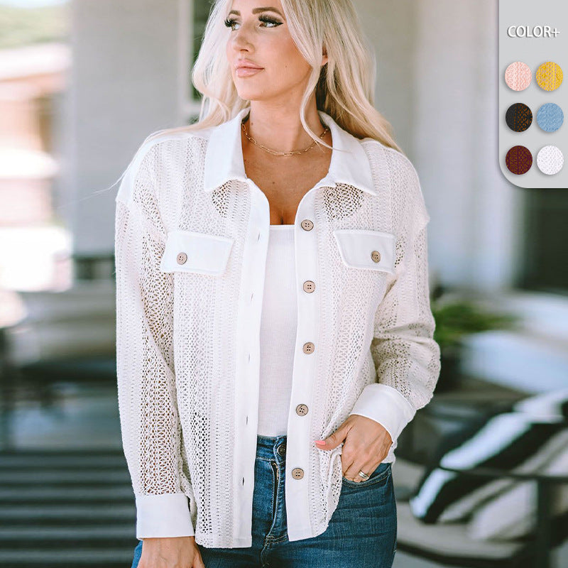 Lace-Up Long Sleeve Buttoned Shirt Loose Casual Unique Blouse Jacket for Women