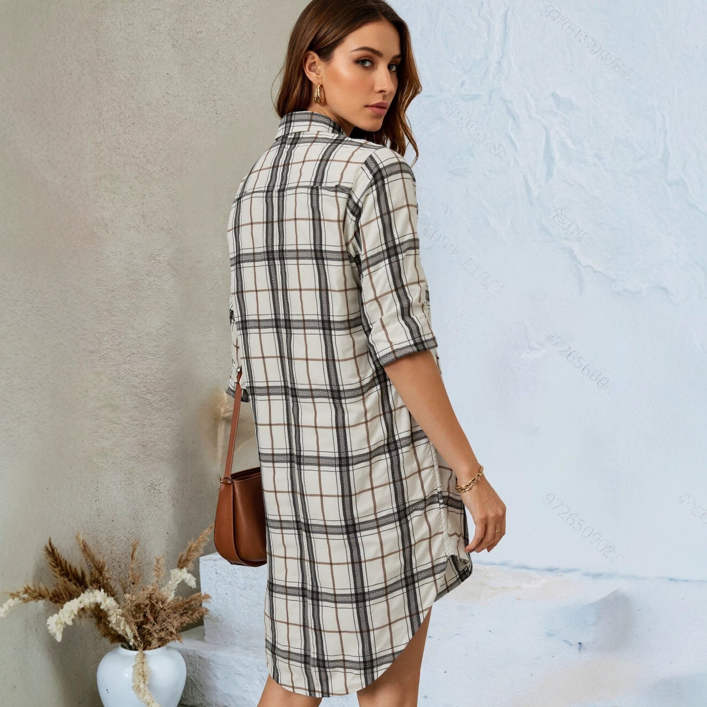 Long sleeved stand up collar dress