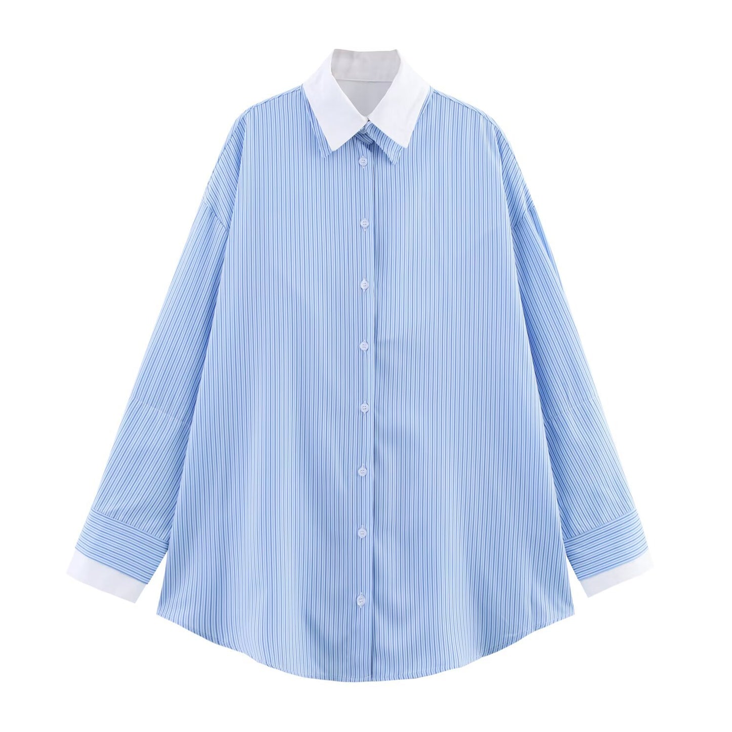 Women's collar long sleeved striped shirt top