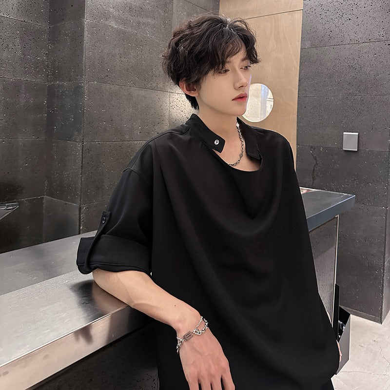 Stand up collar short sleeved T-shirt half sleeved top