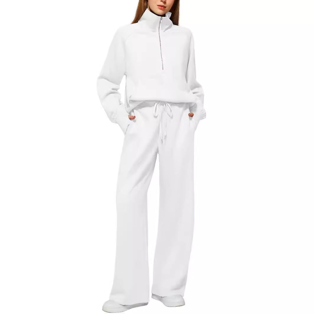 Women's Two-Piece Set with Oversized Half-Zip Hoodie and Wide-Leg Sweatpants Casual Outfit