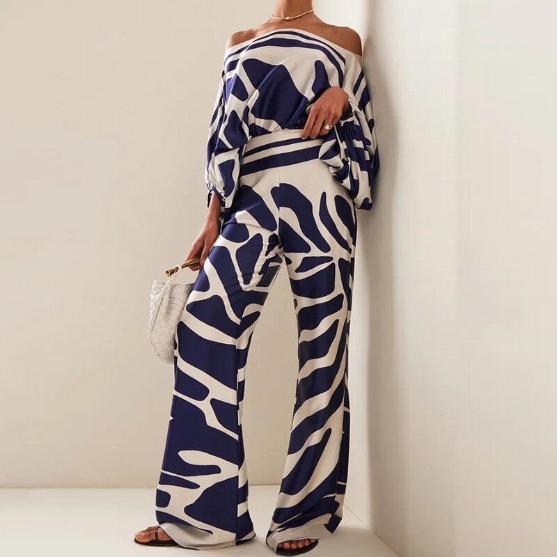 Casual Minimalist Printed Top and Pants Outfit