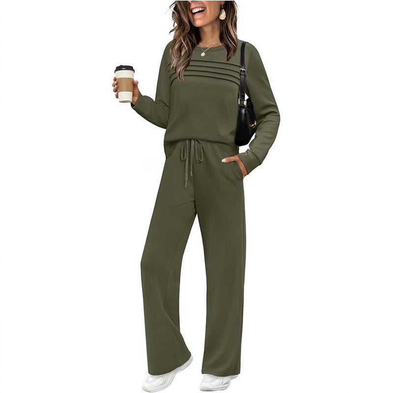 Solid color loose long sleeved top set
