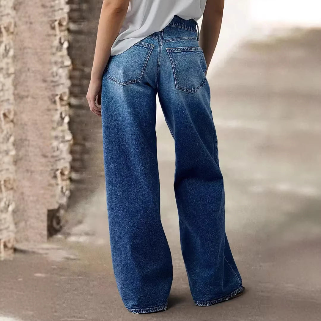 Women's Denim Pants Unique Design Casual Loose Slimming Wide Leg Straight Leg Long Pants