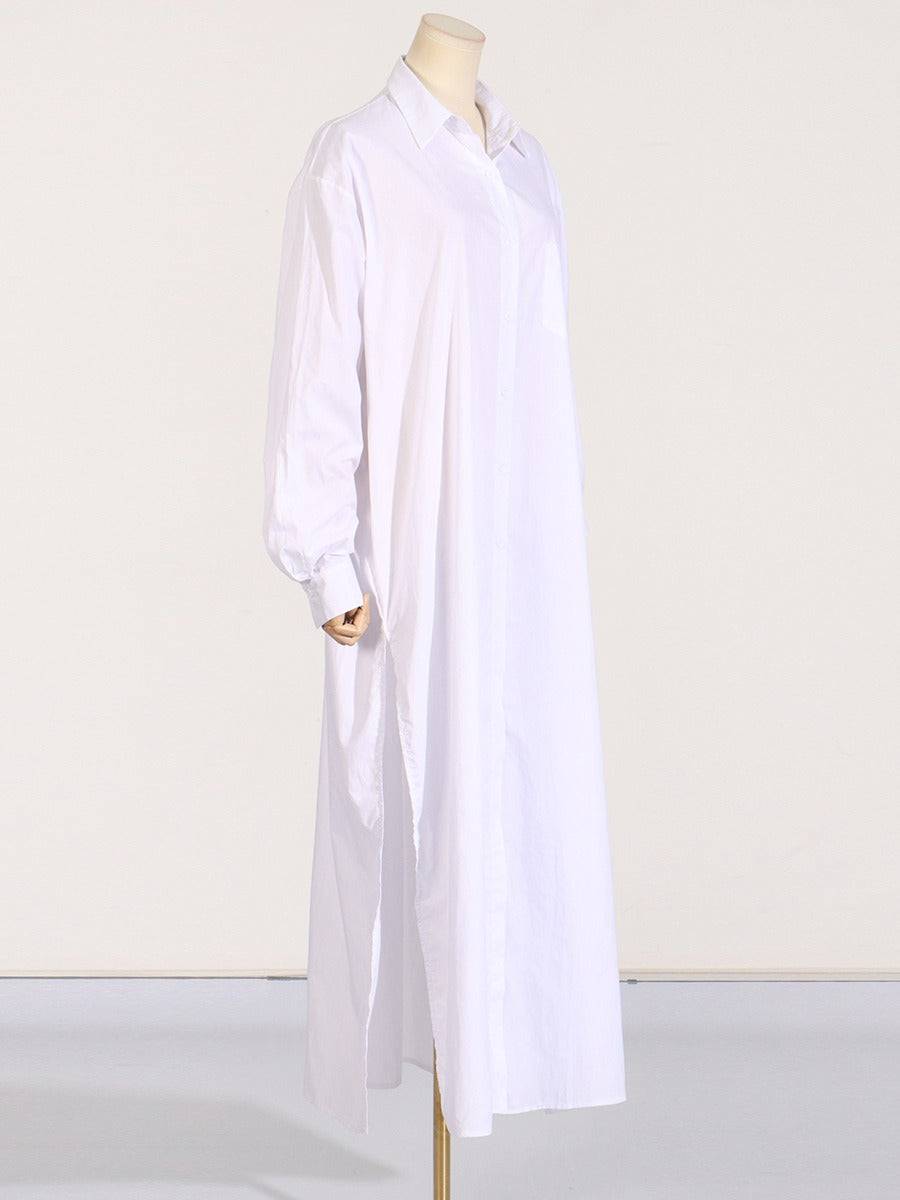 Flip collar side slit design simple long sleeved shirt for women