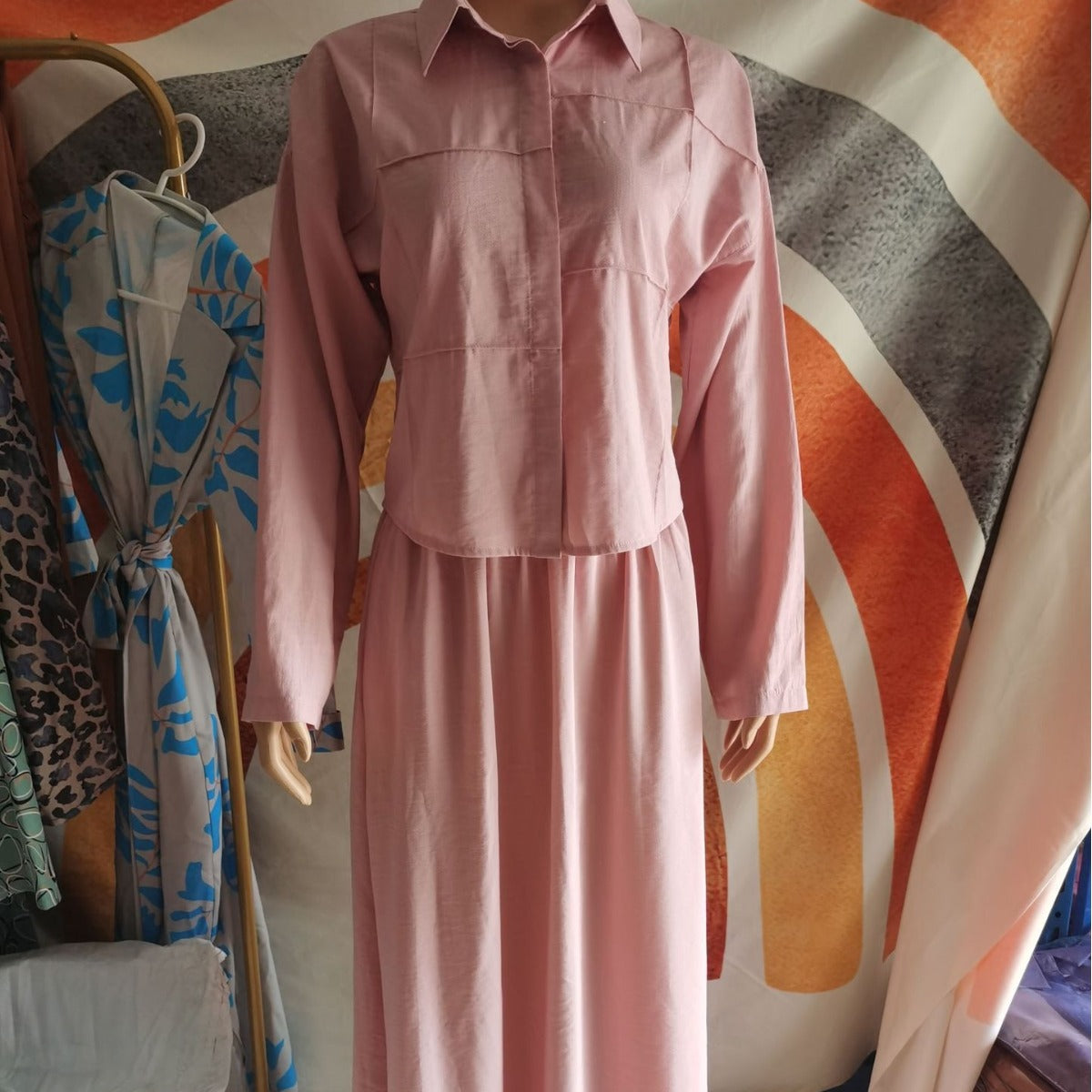 Long Sleeve Blouse and Skirt Casual Set for Dubai Women