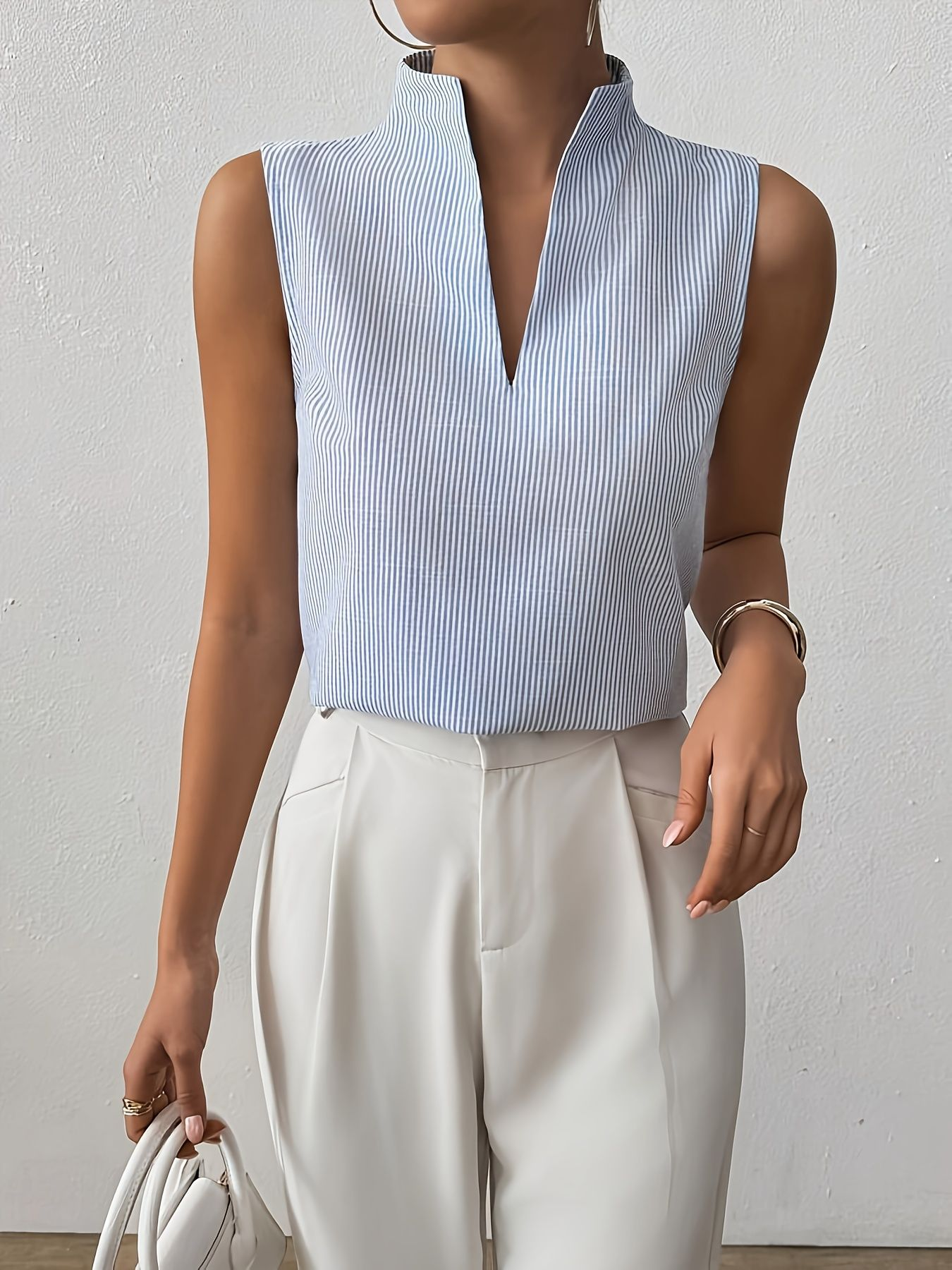 Women's Top Fashionable Breathable Popular Striped Sleeveless Versatile Regular Comfortable Shirt