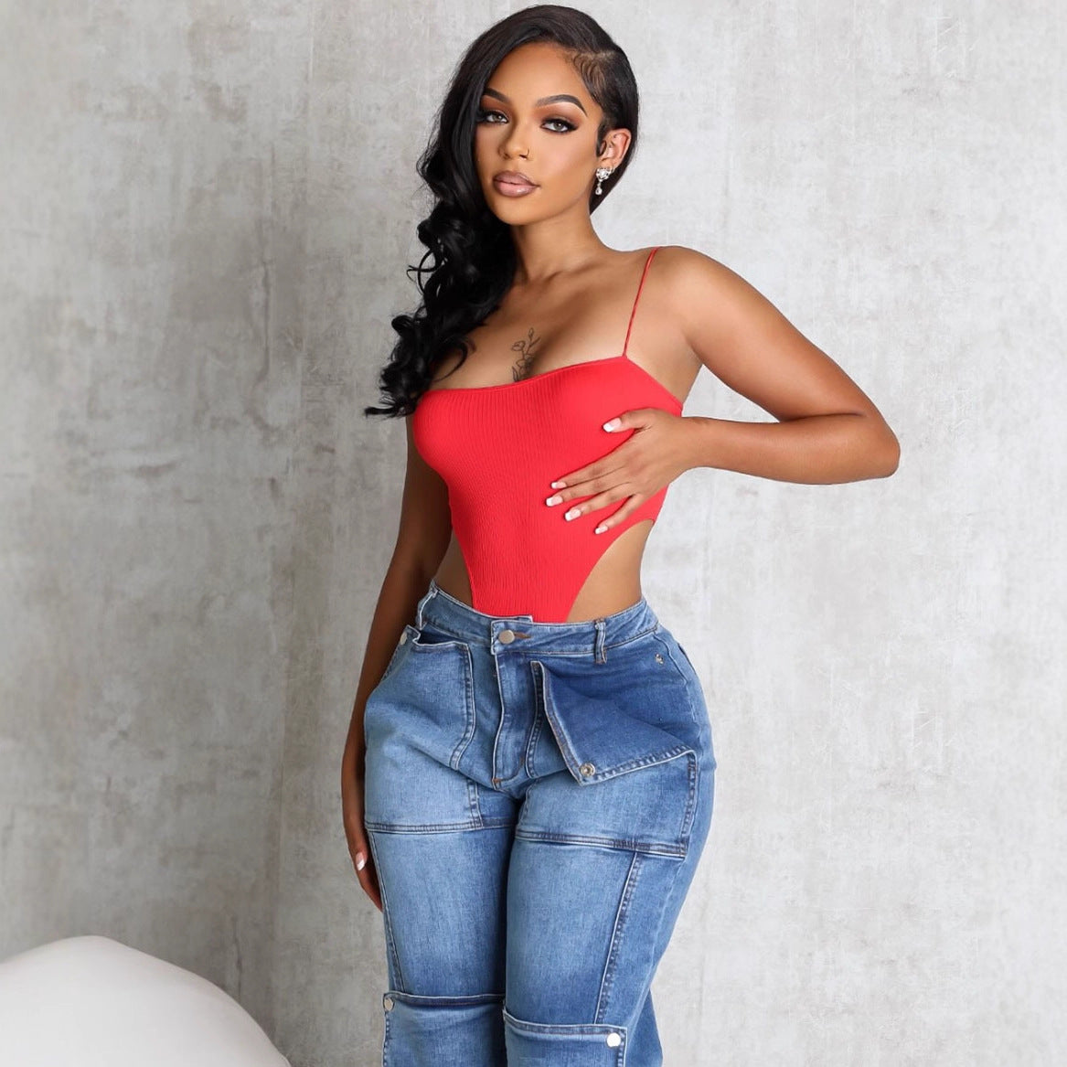 Women's Denim Straight Leg Pants, Autumn Winter Fashion Washed Button Patch High Waist Long Trousers