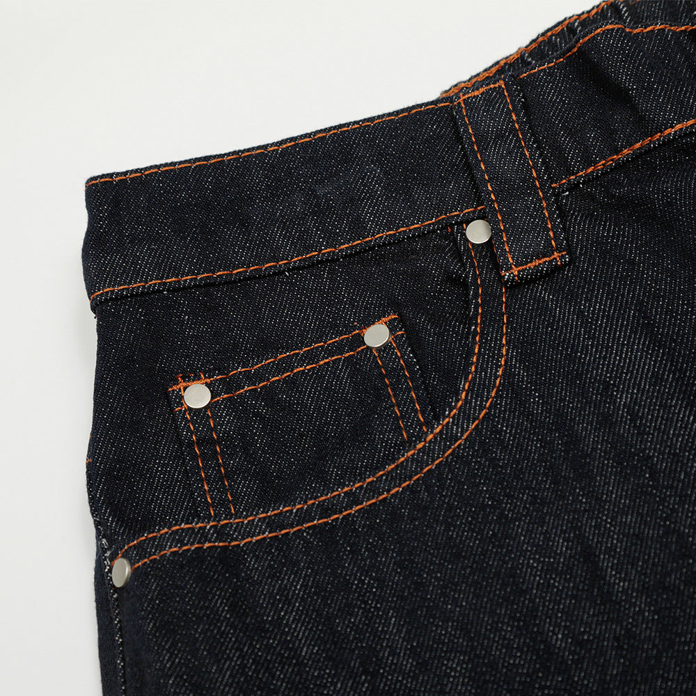 Loose straight leg denim pants