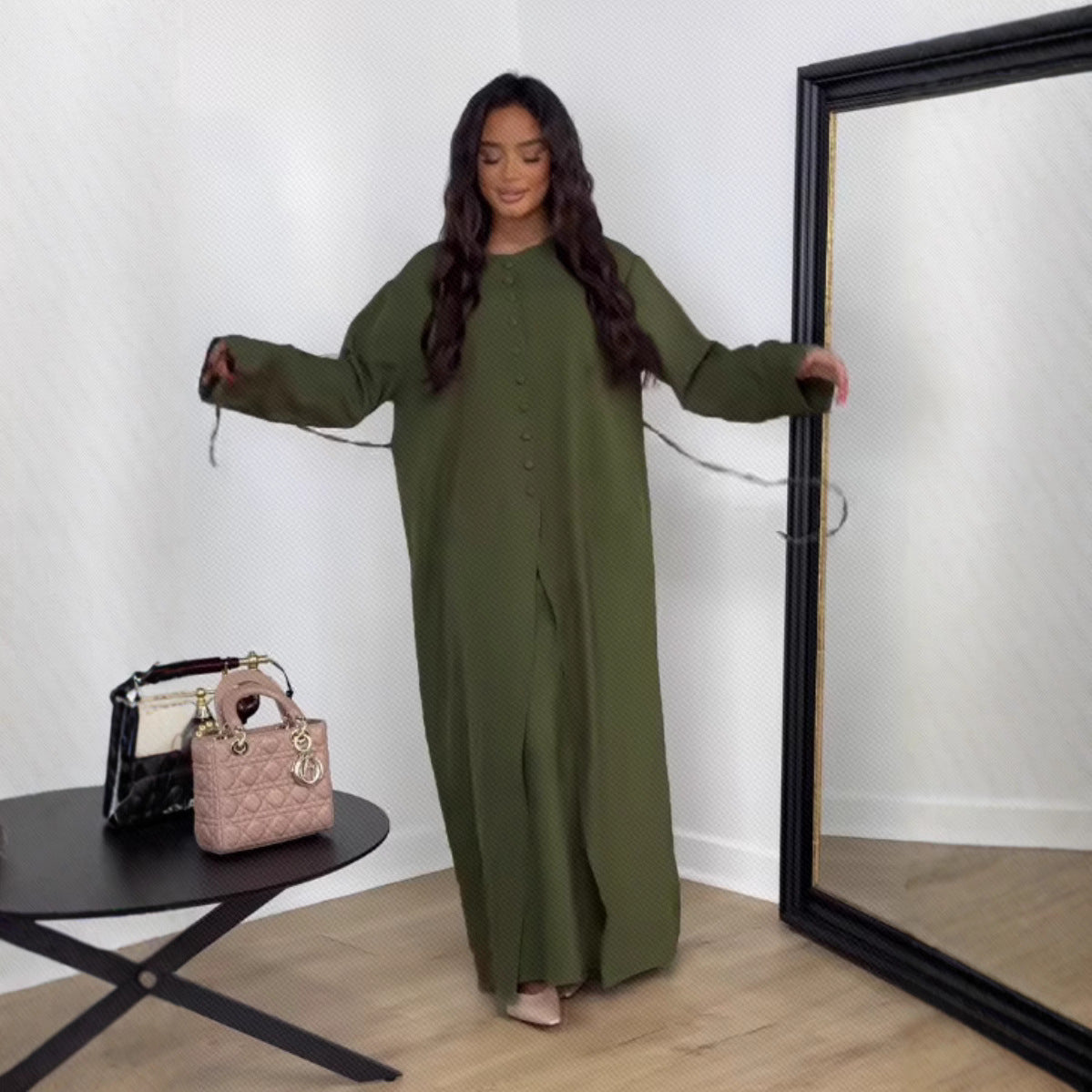 Women's Satin Button Evening Dress Two-piece Set