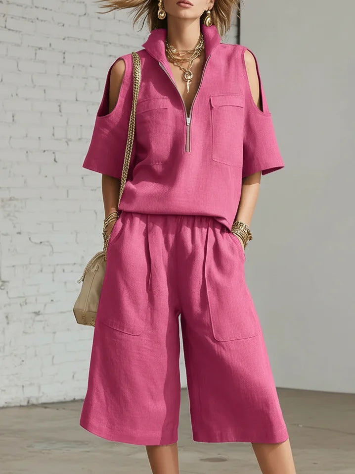 Short sleeved shorts shirt loose pants two-piece set
